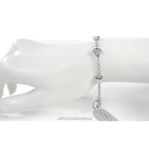 Fossil JOA00326040 Hearts Charms Pave Crystals Silver tone Chain Bracelet NEW!